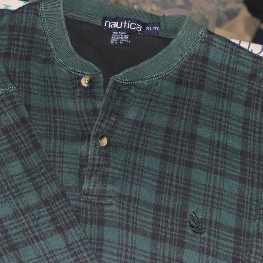 Vintage Nautica Long Sleeve | Green Plaid